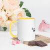 white ceramic mug with color inside yellow 11oz left 63b597470f202 Add a splash of color to your morning coffee or tea ritual! These ceramic mugs not only have a beautiful design on them, but also a colorful rim, handle, and inside, so the mug is bound to spice up your mug rack.